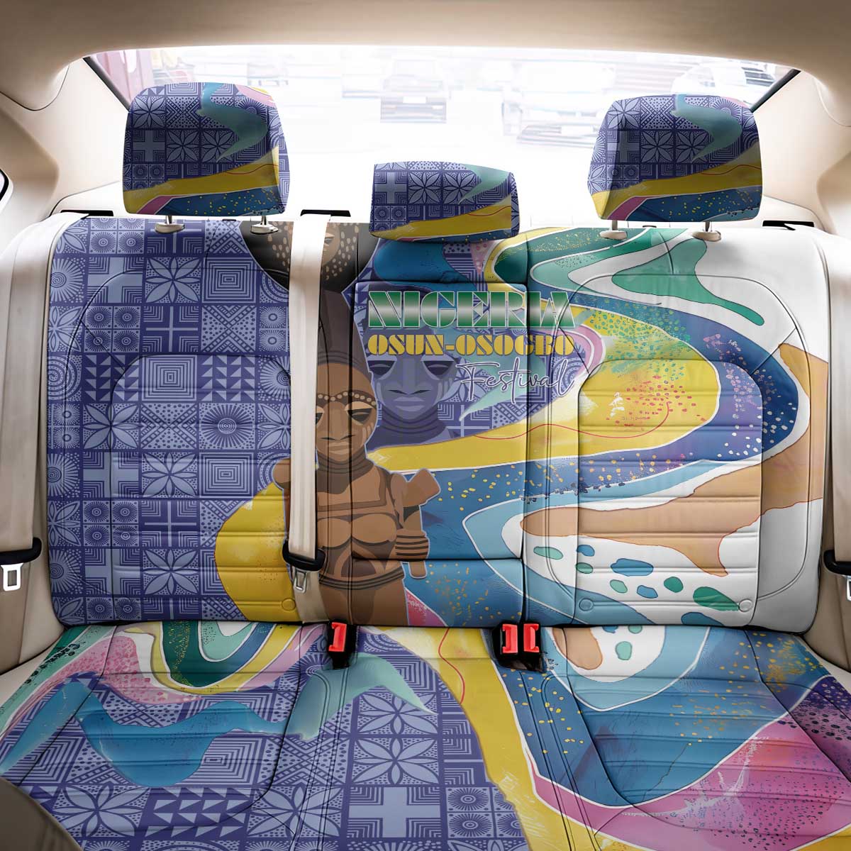 Nigeria Osun-Osogbo Festival Back Car Seat Cover Oshun God - Yoruba Pattern - Wonder Print Shop