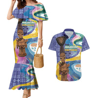 Nigeria Osun-Osogbo Festival Couples Matching Mermaid Dress and Hawaiian Shirt Oshun God - Yoruba Pattern - Wonder Print Shop