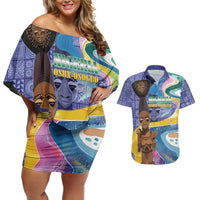 Nigeria Osun-Osogbo Festival Couples Matching Off Shoulder Short Dress and Hawaiian Shirt Oshun God - Yoruba Pattern - Wonder Print Shop