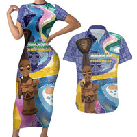 Nigeria Osun-Osogbo Festival Couples Matching Short Sleeve Bodycon Dress and Hawaiian Shirt Oshun God - Yoruba Pattern - Wonder Print Shop