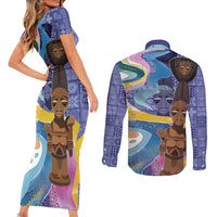 Nigeria Osun-Osogbo Festival Couples Matching Short Sleeve Bodycon Dress and Long Sleeve Button Shirt Oshun God - Yoruba Pattern - Wonder Print Shop