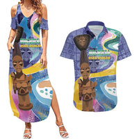 Nigeria Osun-Osogbo Festival Couples Matching Summer Maxi Dress and Hawaiian Shirt Oshun God - Yoruba Pattern - Wonder Print Shop