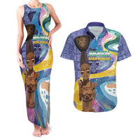 Nigeria Osun-Osogbo Festival Couples Matching Tank Maxi Dress and Hawaiian Shirt Oshun God - Yoruba Pattern - Wonder Print Shop
