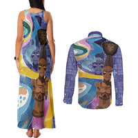 Nigeria Osun-Osogbo Festival Couples Matching Tank Maxi Dress and Long Sleeve Button Shirt Oshun God - Yoruba Pattern - Wonder Print Shop