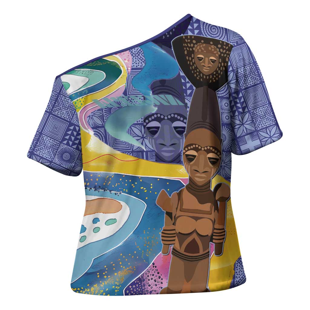 Nigeria Osun-Osogbo Festival Cross Shoulder Shirt Oshun God - Yoruba Pattern - Wonder Print Shop