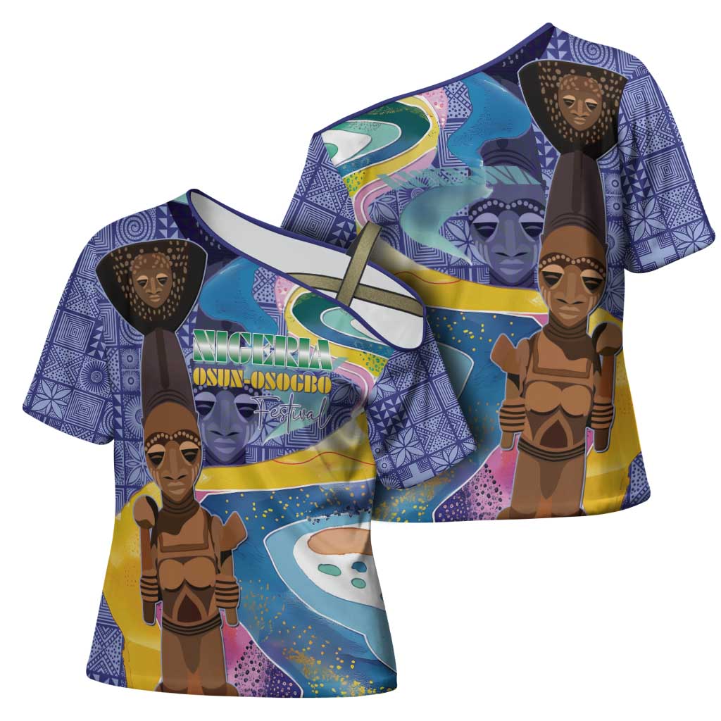 Nigeria Osun-Osogbo Festival Cross Shoulder Shirt Oshun God - Yoruba Pattern - Wonder Print Shop