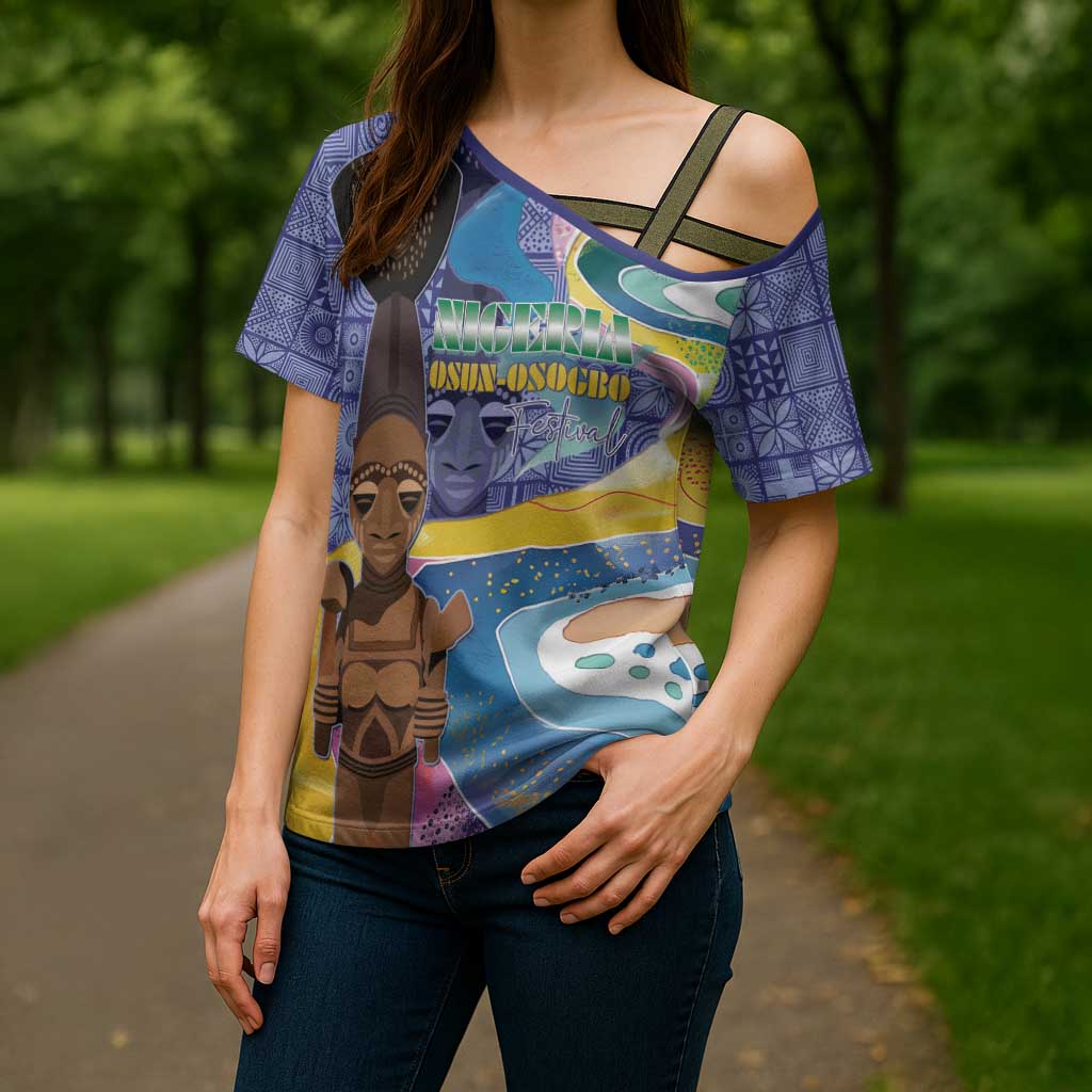 Nigeria Osun-Osogbo Festival Cross Shoulder Shirt Oshun God - Yoruba Pattern - Wonder Print Shop