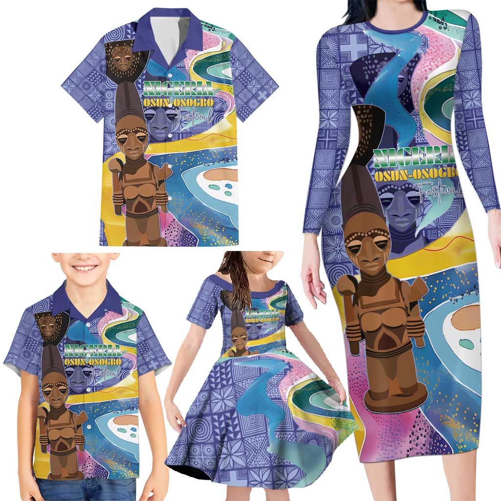 Nigeria Osun-Osogbo Festival Family Matching Long Sleeve Bodycon Dress and Hawaiian Shirt Oshun God - Yoruba Pattern - Wonder Print Shop