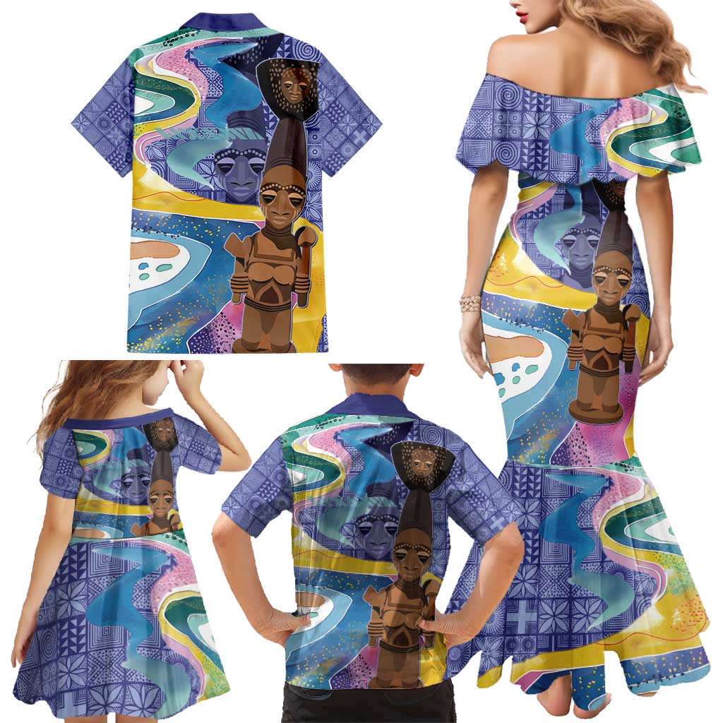 Nigeria Osun-Osogbo Festival Family Matching Mermaid Dress and Hawaiian Shirt Oshun God - Yoruba Pattern - Wonder Print Shop