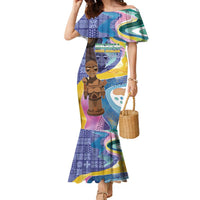 Nigeria Osun-Osogbo Festival Family Matching Mermaid Dress and Hawaiian Shirt Oshun God - Yoruba Pattern - Wonder Print Shop