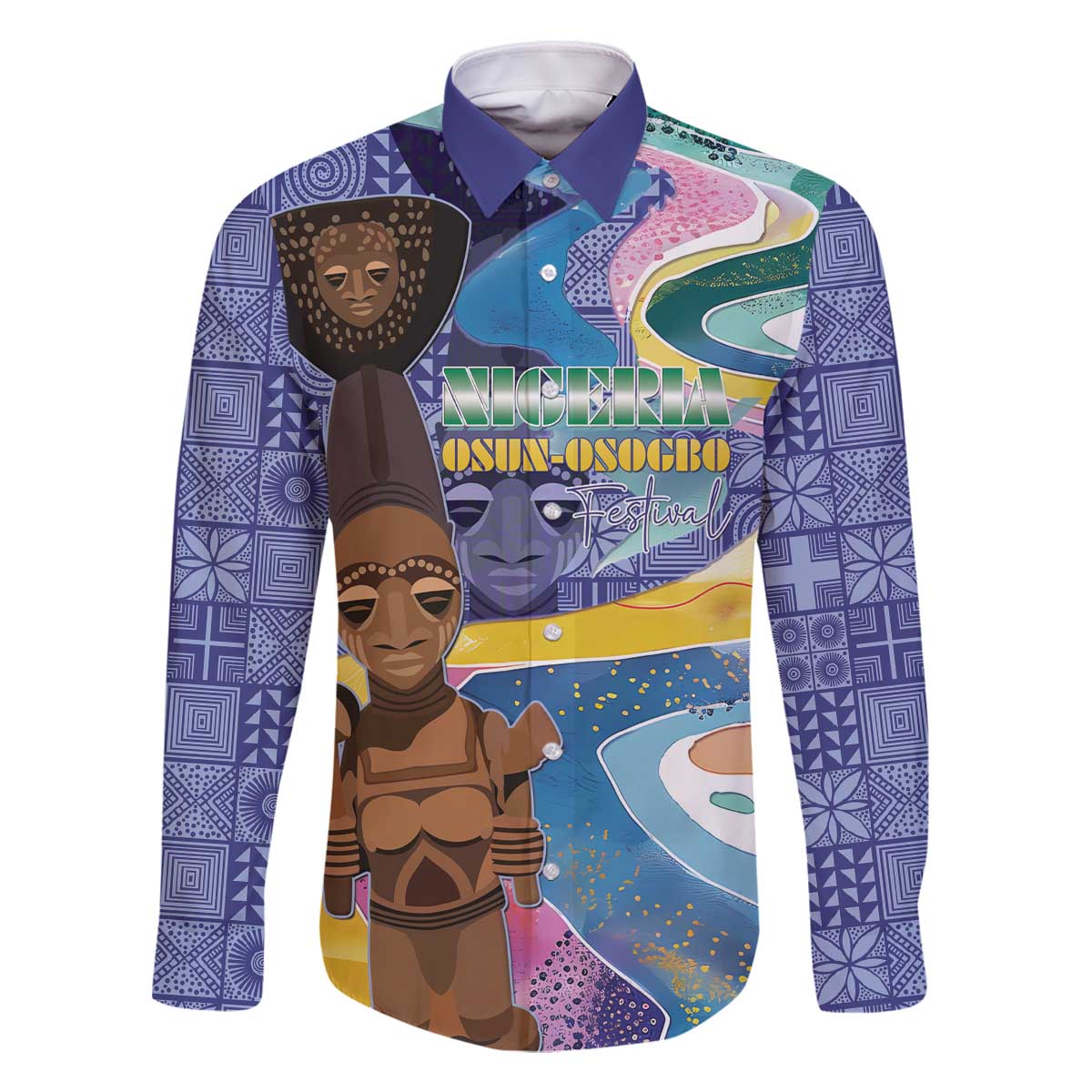 Nigeria Osun-Osogbo Festival Family Matching Off The Shoulder Long Sleeve Dress and Hawaiian Shirt Oshun God - Yoruba Pattern - Wonder Print Shop