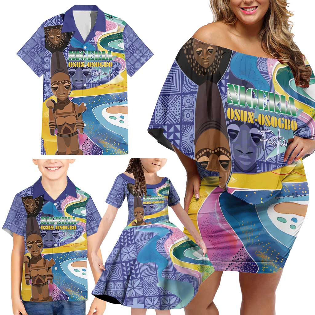 Nigeria Osun-Osogbo Festival Family Matching Off Shoulder Short Dress and Hawaiian Shirt Oshun God - Yoruba Pattern - Wonder Print Shop