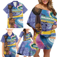 Nigeria Osun-Osogbo Festival Family Matching Off Shoulder Short Dress and Hawaiian Shirt Oshun God - Yoruba Pattern - Wonder Print Shop