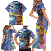 Nigeria Osun-Osogbo Festival Family Matching Short Sleeve Bodycon Dress and Hawaiian Shirt Oshun God - Yoruba Pattern - Wonder Print Shop