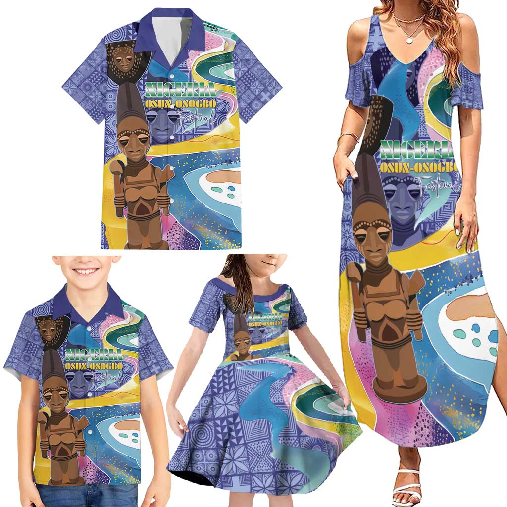 Nigeria Osun-Osogbo Festival Family Matching Summer Maxi Dress and Hawaiian Shirt Oshun God - Yoruba Pattern - Wonder Print Shop