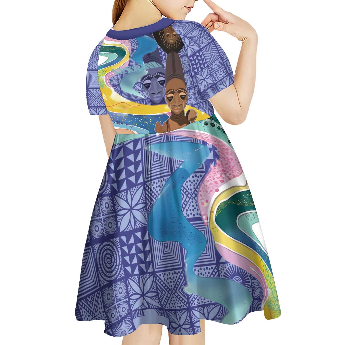 Nigeria Osun-Osogbo Festival Kid Short Sleeve Dress Oshun God - Yoruba Pattern - Wonder Print Shop