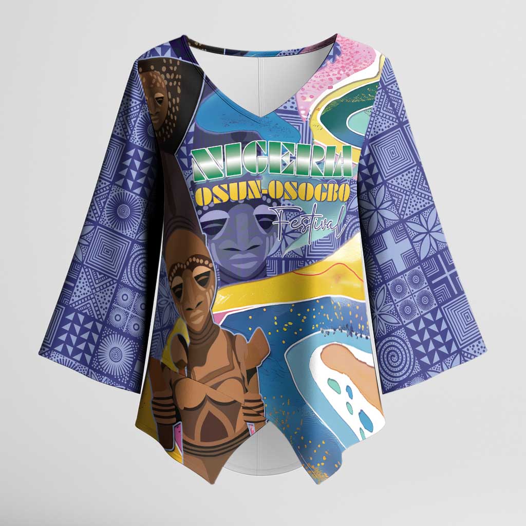 Nigeria Osun-Osogbo Festival Kimono Sleeve Blouse Oshun God - Yoruba Pattern - Wonder Print Shop