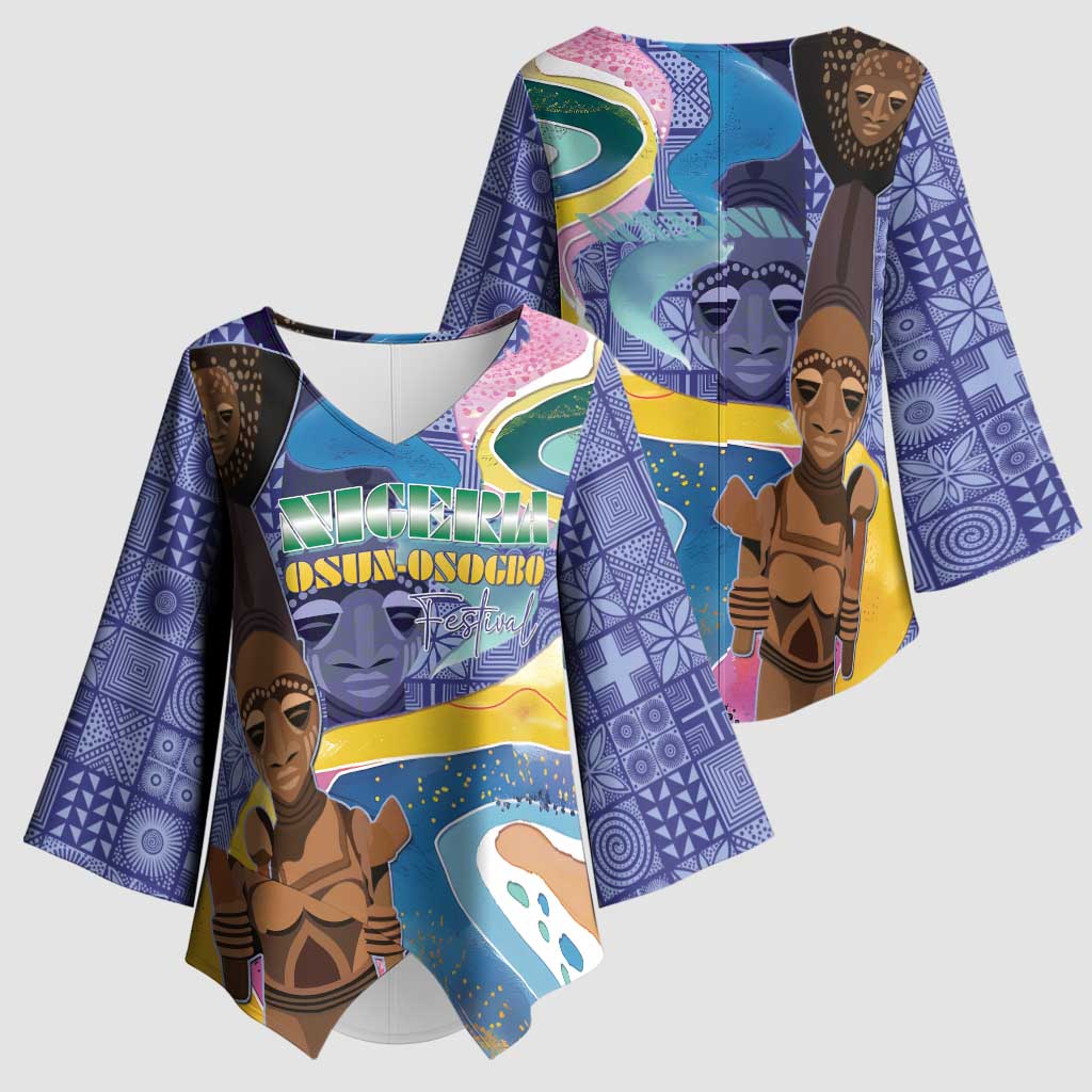 Nigeria Osun-Osogbo Festival Kimono Sleeve Blouse Oshun God - Yoruba Pattern - Wonder Print Shop