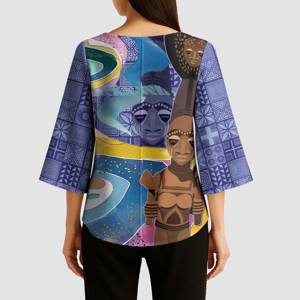 Nigeria Osun-Osogbo Festival Kimono Sleeve Blouse Oshun God - Yoruba Pattern - Wonder Print Shop