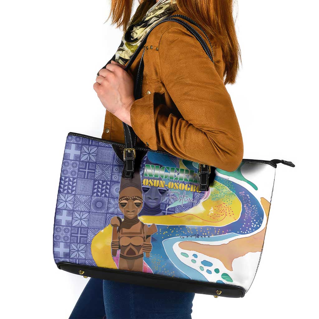 Nigeria Osun-Osogbo Festival Leather Tote Bag Oshun God - Yoruba Pattern - Wonder Print Shop