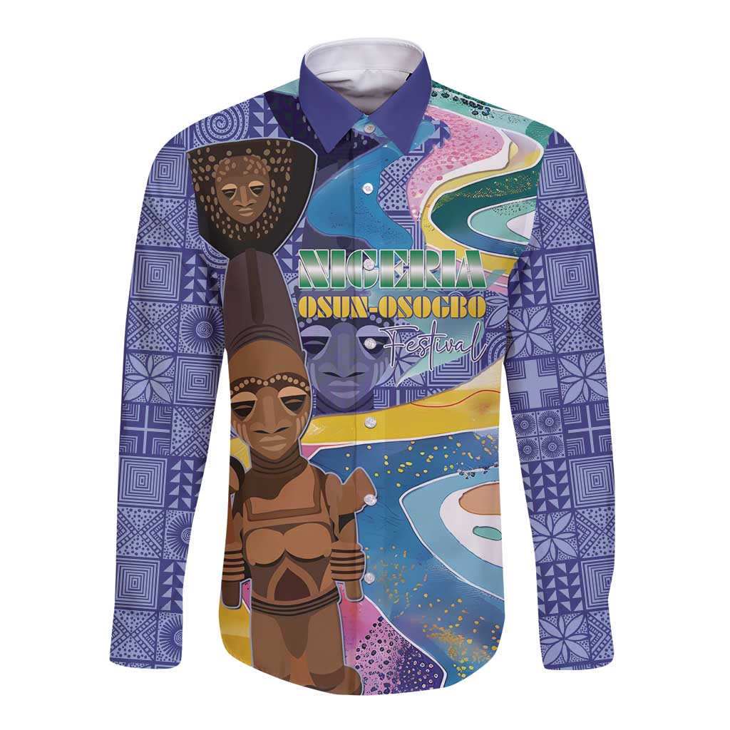 Nigeria Osun-Osogbo Festival Long Sleeve Button Shirt Oshun God - Yoruba Pattern - Wonder Print Shop