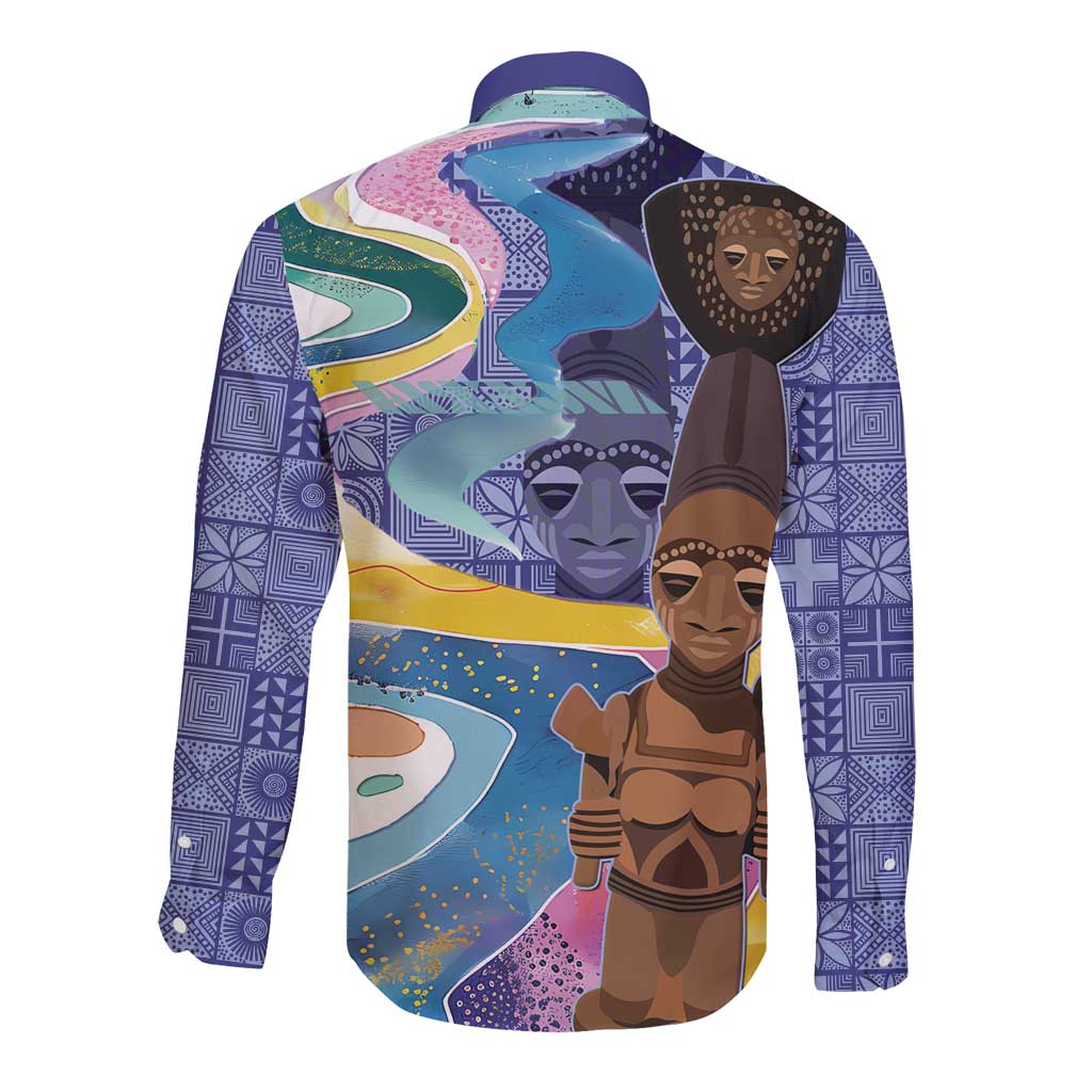 Nigeria Osun-Osogbo Festival Long Sleeve Button Shirt Oshun God - Yoruba Pattern - Wonder Print Shop