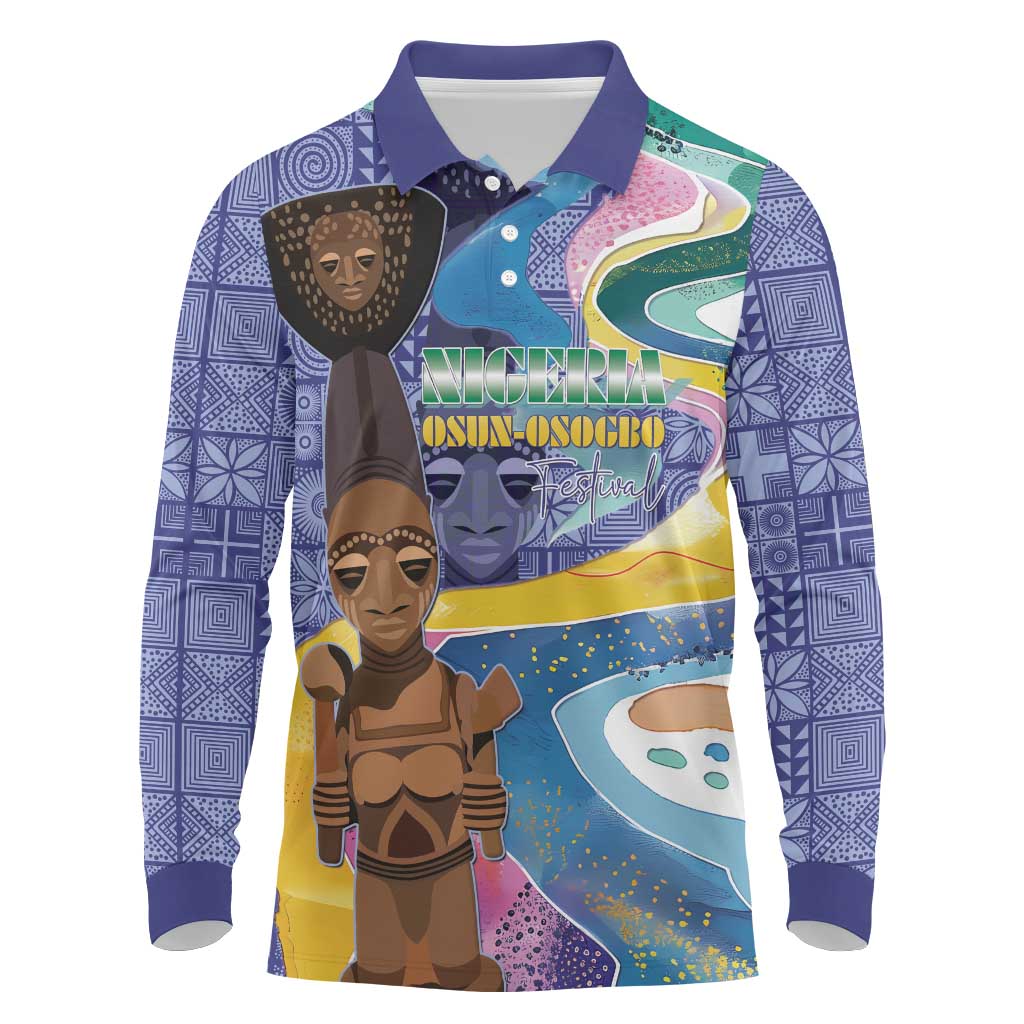 Nigeria Osun-Osogbo Festival Long Sleeve Polo Shirt Oshun God - Yoruba Pattern - Wonder Print Shop