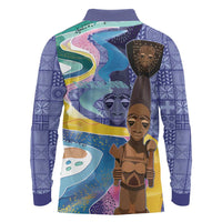 Nigeria Osun-Osogbo Festival Long Sleeve Polo Shirt Oshun God - Yoruba Pattern - Wonder Print Shop