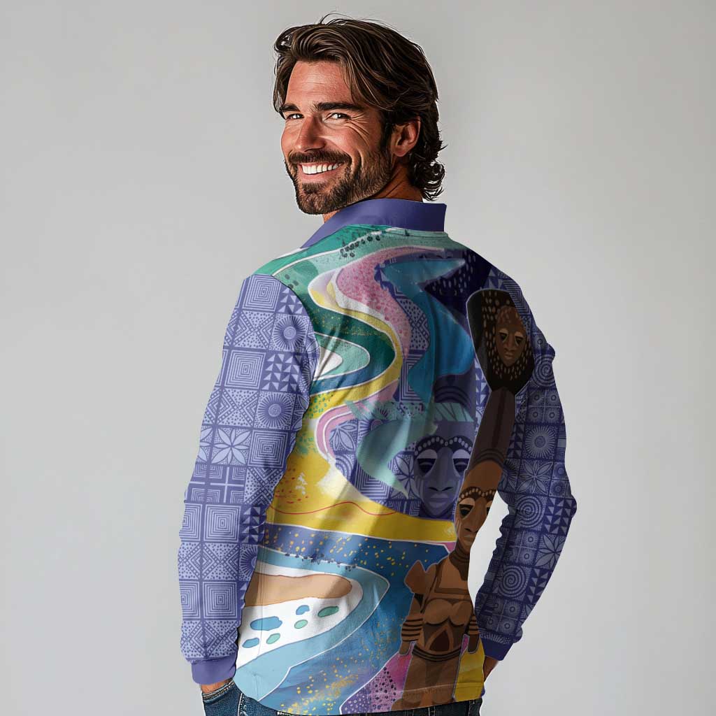 Nigeria Osun-Osogbo Festival Long Sleeve Polo Shirt Oshun God - Yoruba Pattern - Wonder Print Shop