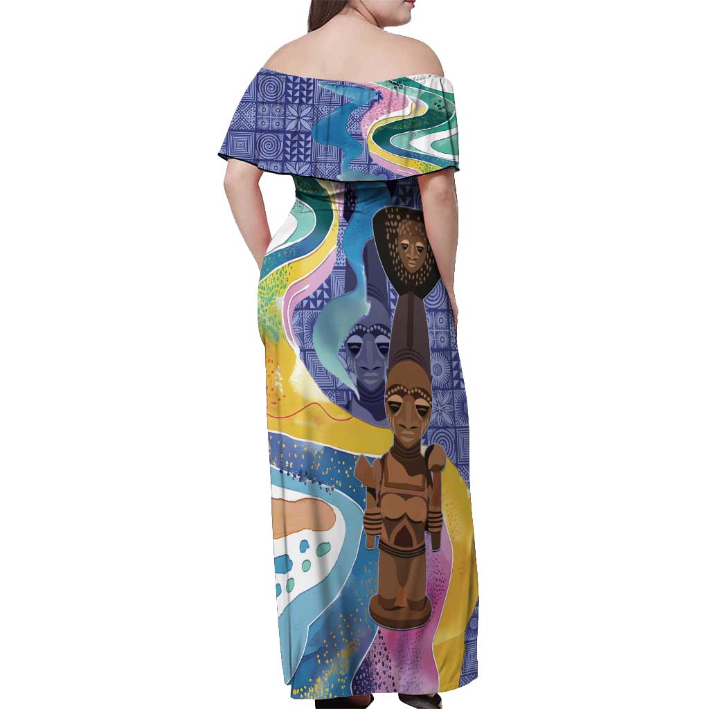 Nigeria Osun-Osogbo Festival Off Shoulder Maxi Dress Oshun God - Yoruba Pattern - Wonder Print Shop
