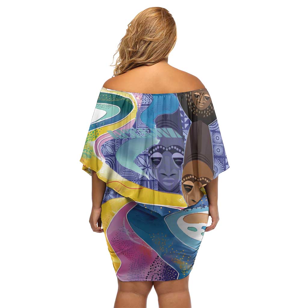 Nigeria Osun-Osogbo Festival Off Shoulder Short Dress Oshun God - Yoruba Pattern - Wonder Print Shop