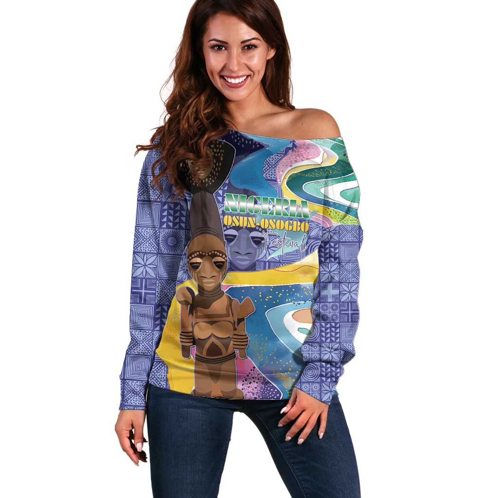 Nigeria Osun-Osogbo Festival Off Shoulder Sweater Oshun God - Yoruba Pattern - Wonder Print Shop