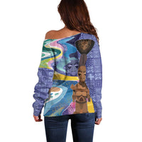 Nigeria Osun-Osogbo Festival Off Shoulder Sweater Oshun God - Yoruba Pattern - Wonder Print Shop