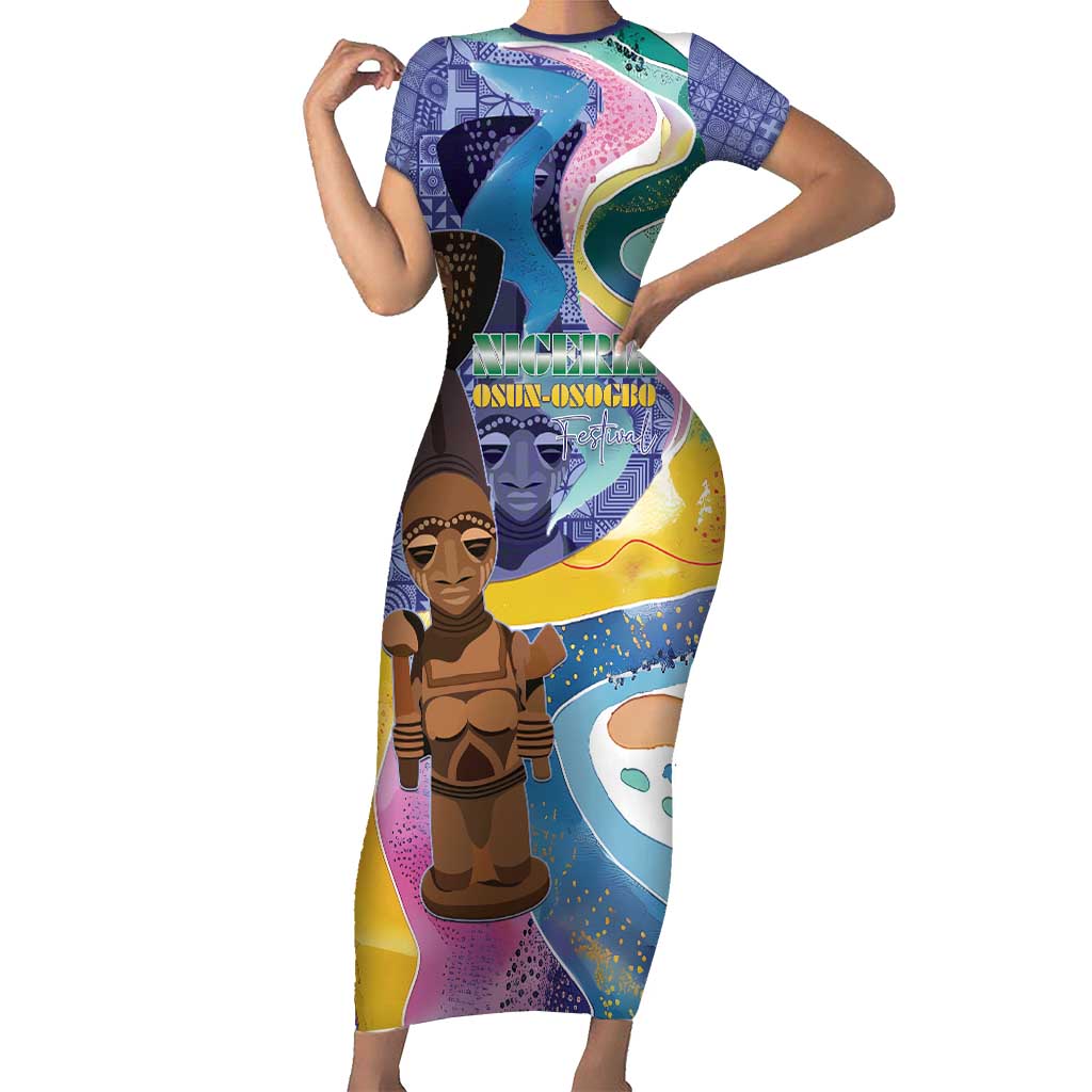 Nigeria Osun-Osogbo Festival Short Sleeve Bodycon Dress Oshun God - Yoruba Pattern - Wonder Print Shop