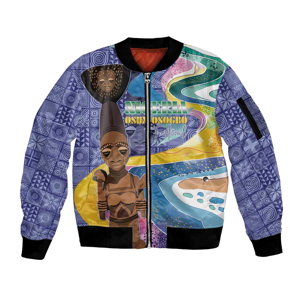 Nigeria Osun-Osogbo Festival Sleeve Zip Bomber Jacket Oshun God - Yoruba Pattern - Wonder Print Shop