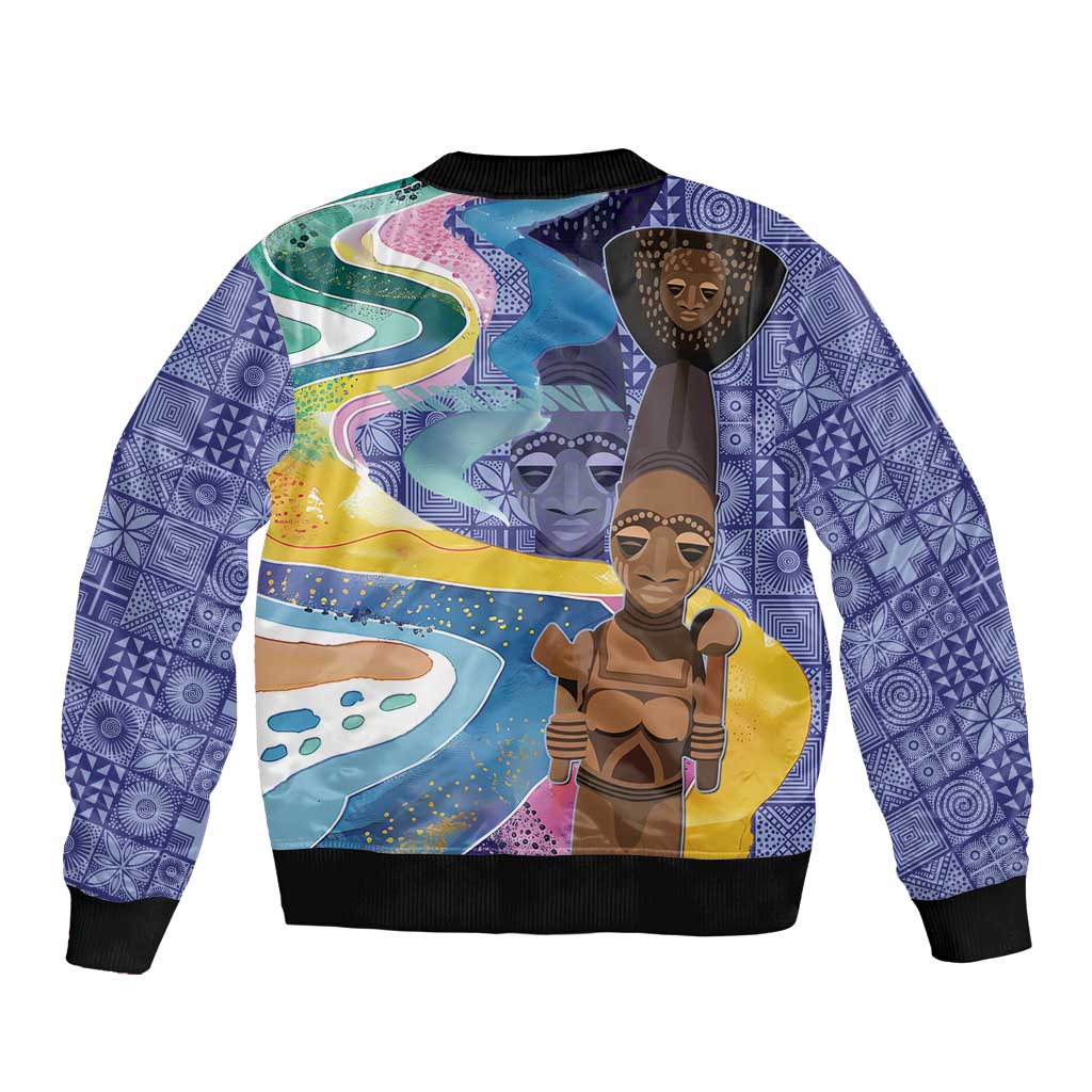 Nigeria Osun-Osogbo Festival Sleeve Zip Bomber Jacket Oshun God - Yoruba Pattern - Wonder Print Shop