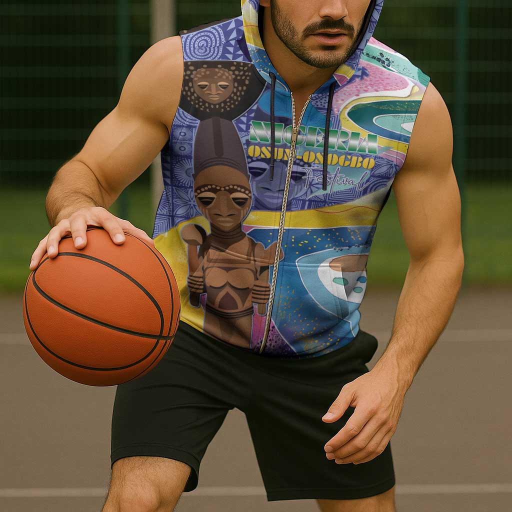 Nigeria Osun-Osogbo Festival Sleeveless Zip Hoodie Oshun God - Yoruba Pattern - Wonder Print Shop