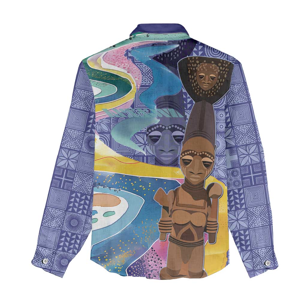 Nigeria Osun-Osogbo Festival Women Casual Shirt Oshun God - Yoruba Pattern - Wonder Print Shop