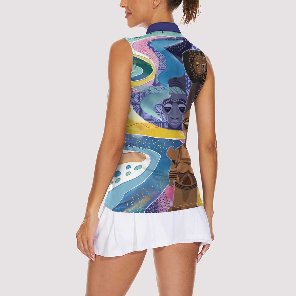 Nigeria Osun-Osogbo Festival Women Sleeveless Polo Shirt Oshun God - Yoruba Pattern - Wonder Print Shop