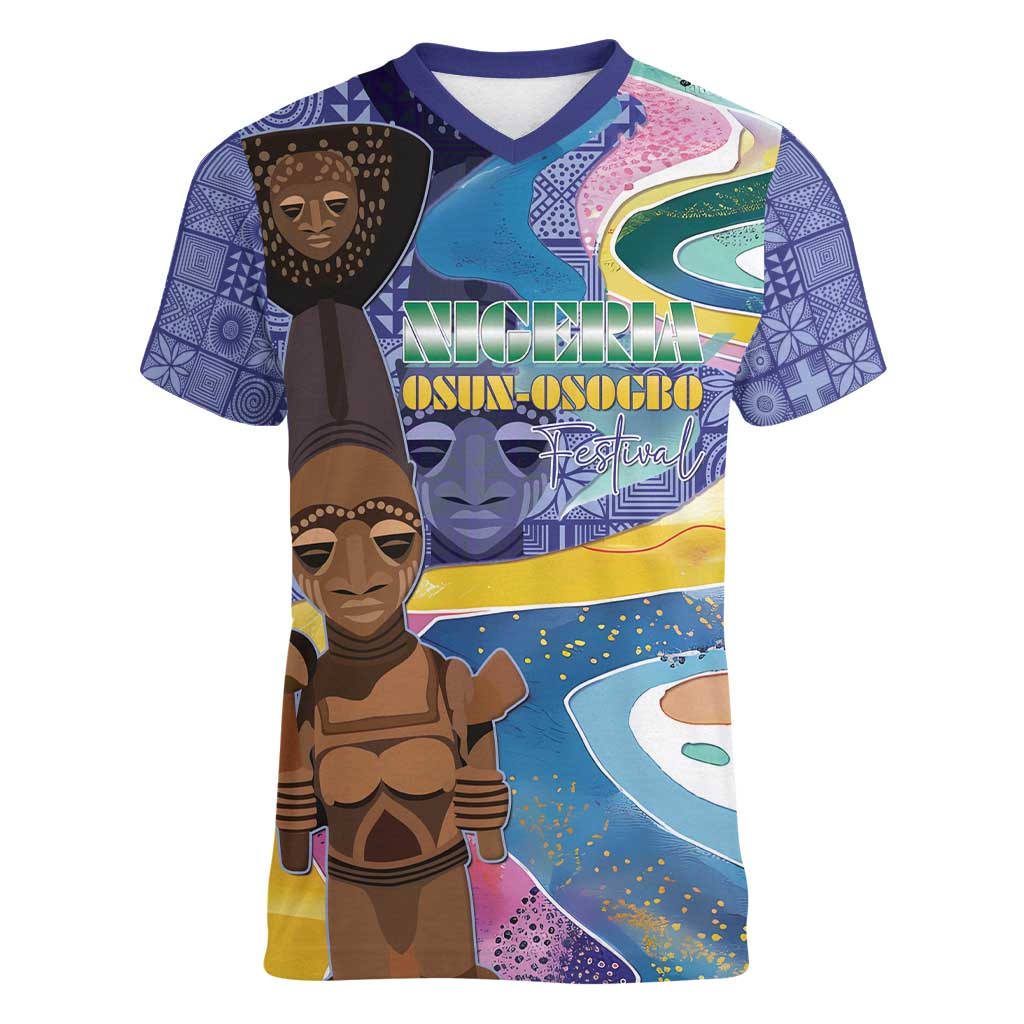 Nigeria Osun-Osogbo Festival Women V-Neck T-Shirt Oshun God - Yoruba Pattern - Wonder Print Shop