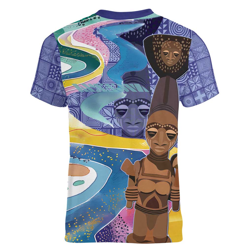 Nigeria Osun-Osogbo Festival Women V-Neck T-Shirt Oshun God - Yoruba Pattern - Wonder Print Shop