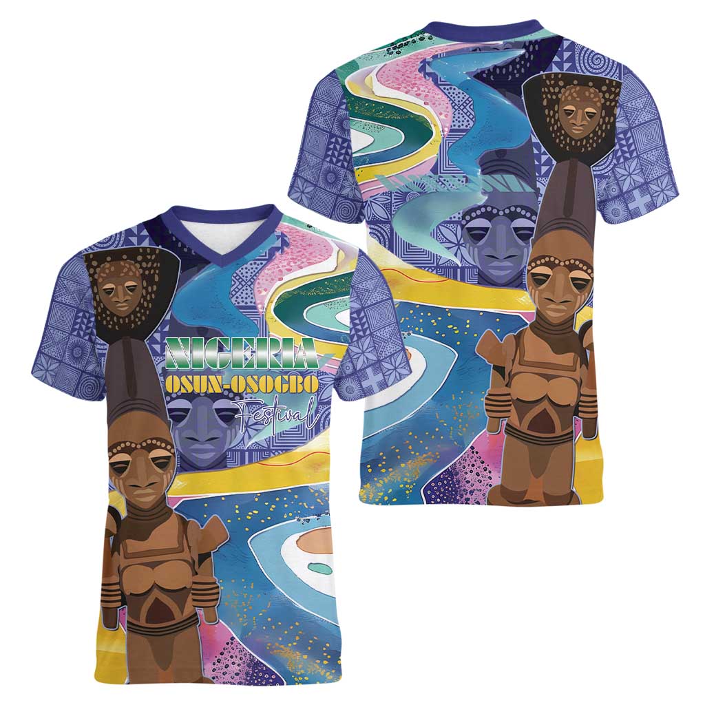 Nigeria Osun-Osogbo Festival Women V-Neck T-Shirt Oshun God - Yoruba Pattern - Wonder Print Shop