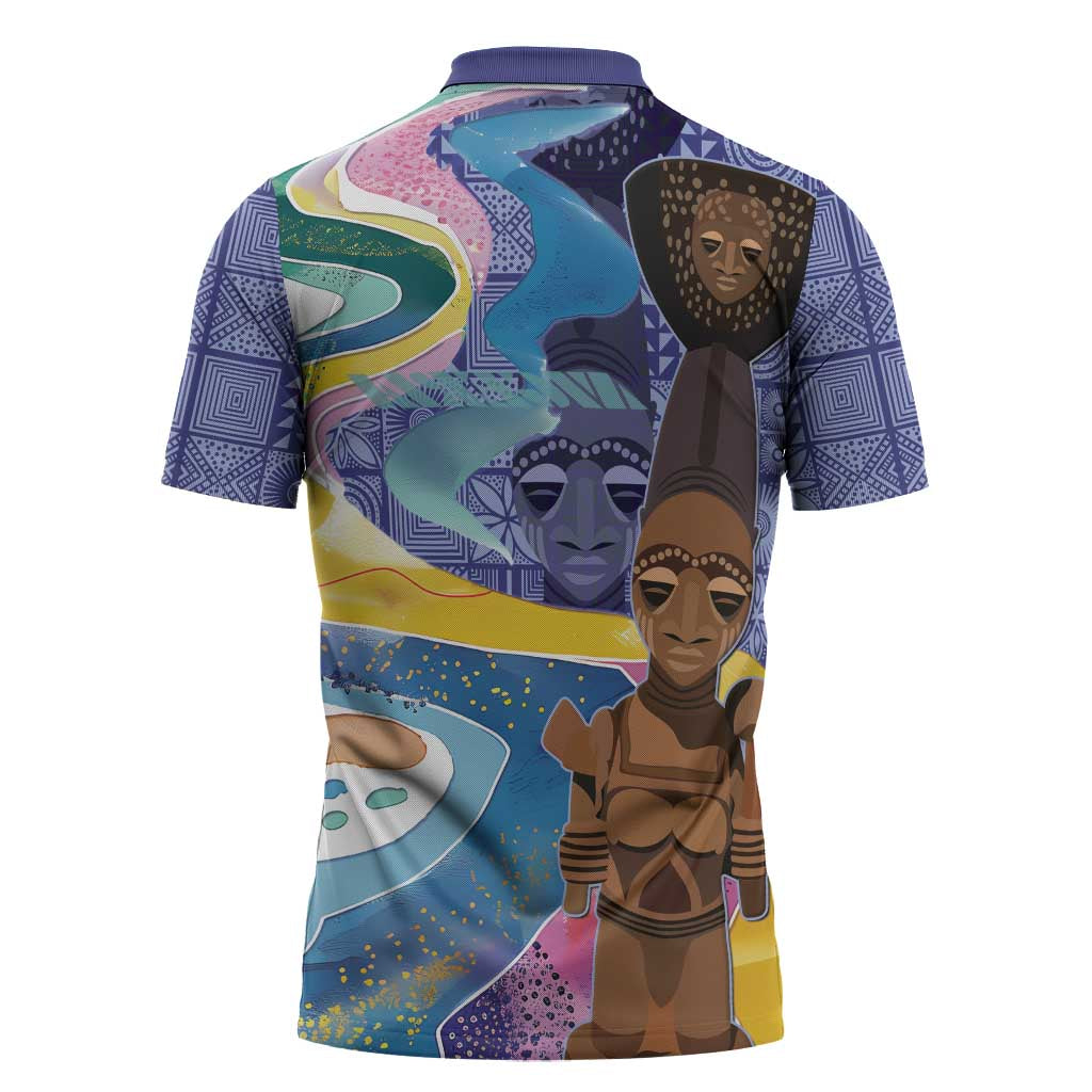 Nigeria Osun-Osogbo Festival Zipper Polo Shirt Oshun God - Yoruba Pattern - Wonder Print Shop