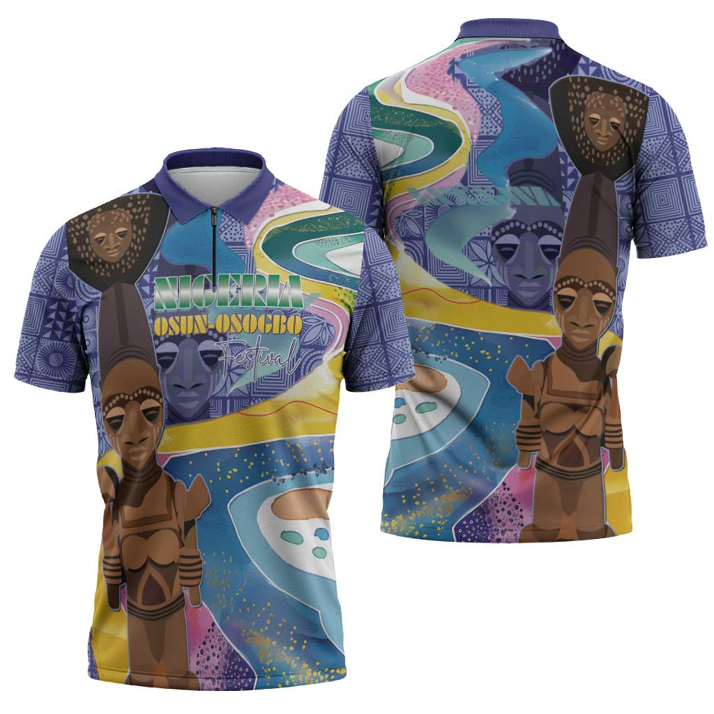 Nigeria Osun-Osogbo Festival Zipper Polo Shirt Oshun God - Yoruba Pattern - Wonder Print Shop