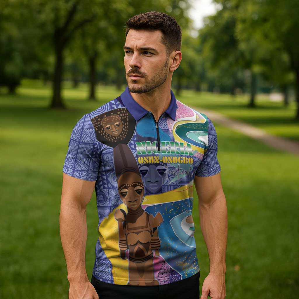 Nigeria Osun-Osogbo Festival Zipper Polo Shirt Oshun God - Yoruba Pattern - Wonder Print Shop