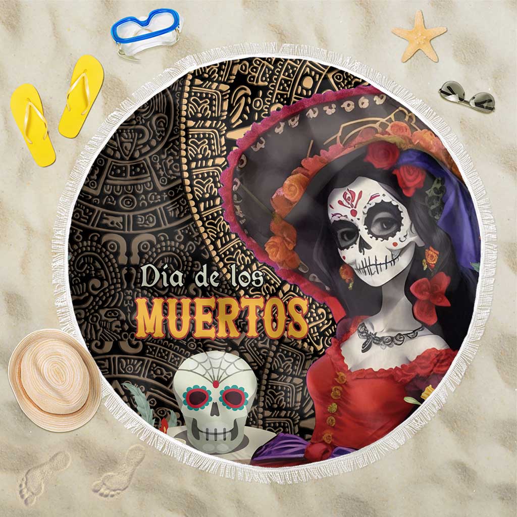 Mexico Day Of The Dead Beach Blanket La Catrina Mix Cempasuchil Aztec Pattern LT15