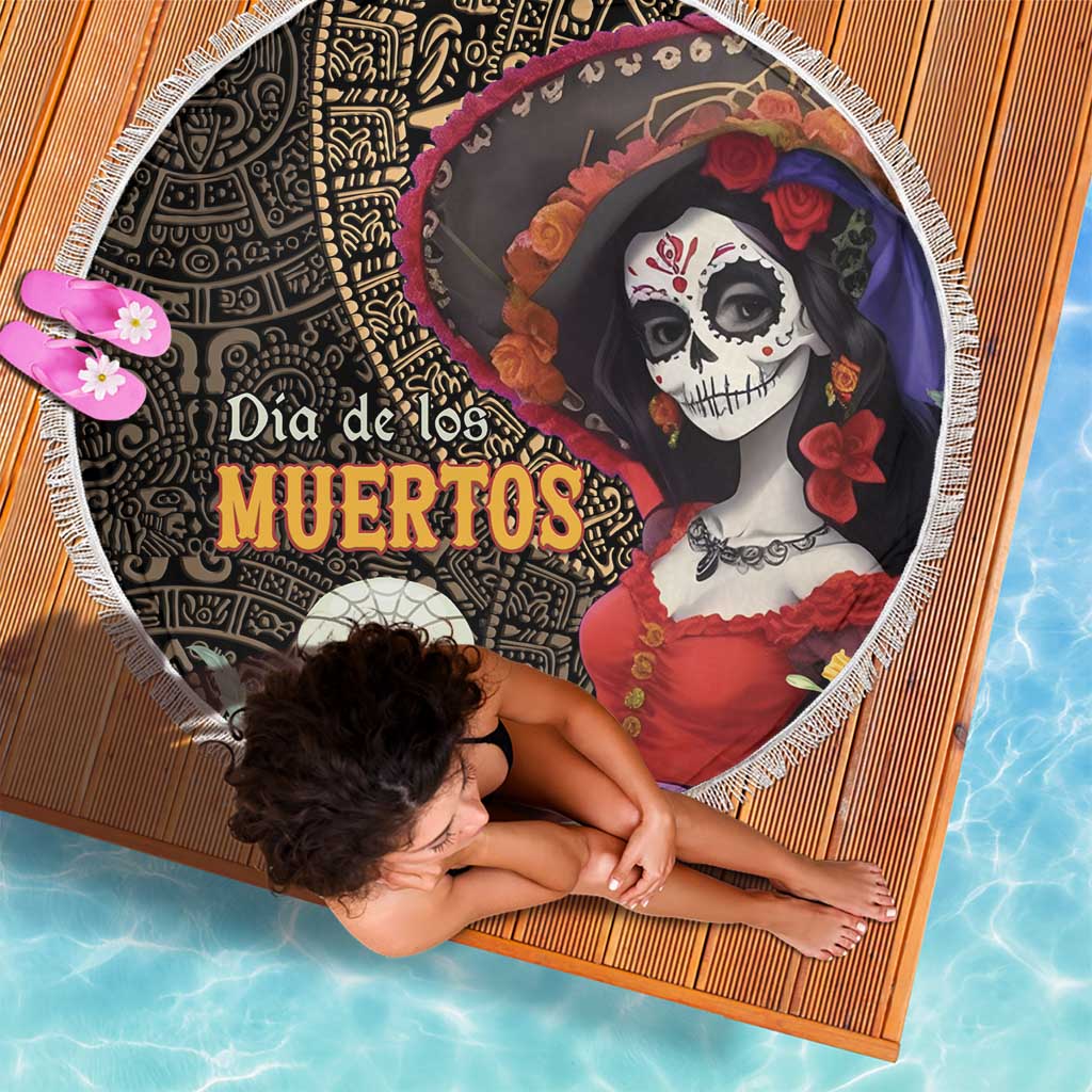 Mexico Day Of The Dead Beach Blanket La Catrina Mix Cempasuchil Aztec Pattern LT15