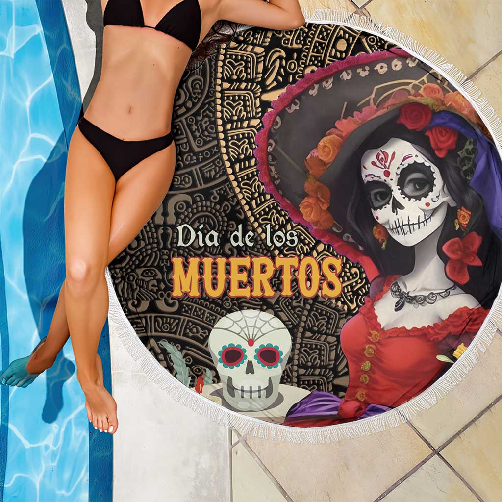Mexico Day Of The Dead Beach Blanket La Catrina Mix Cempasuchil Aztec Pattern LT15