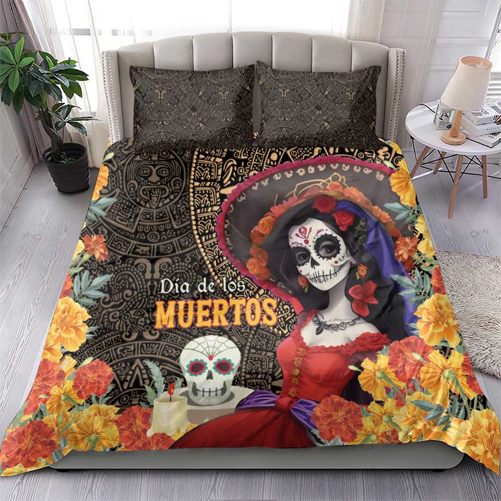 Mexico Day Of The Dead Bedding Set La Catrina Mix Cempasuchil Aztec Pattern LT15