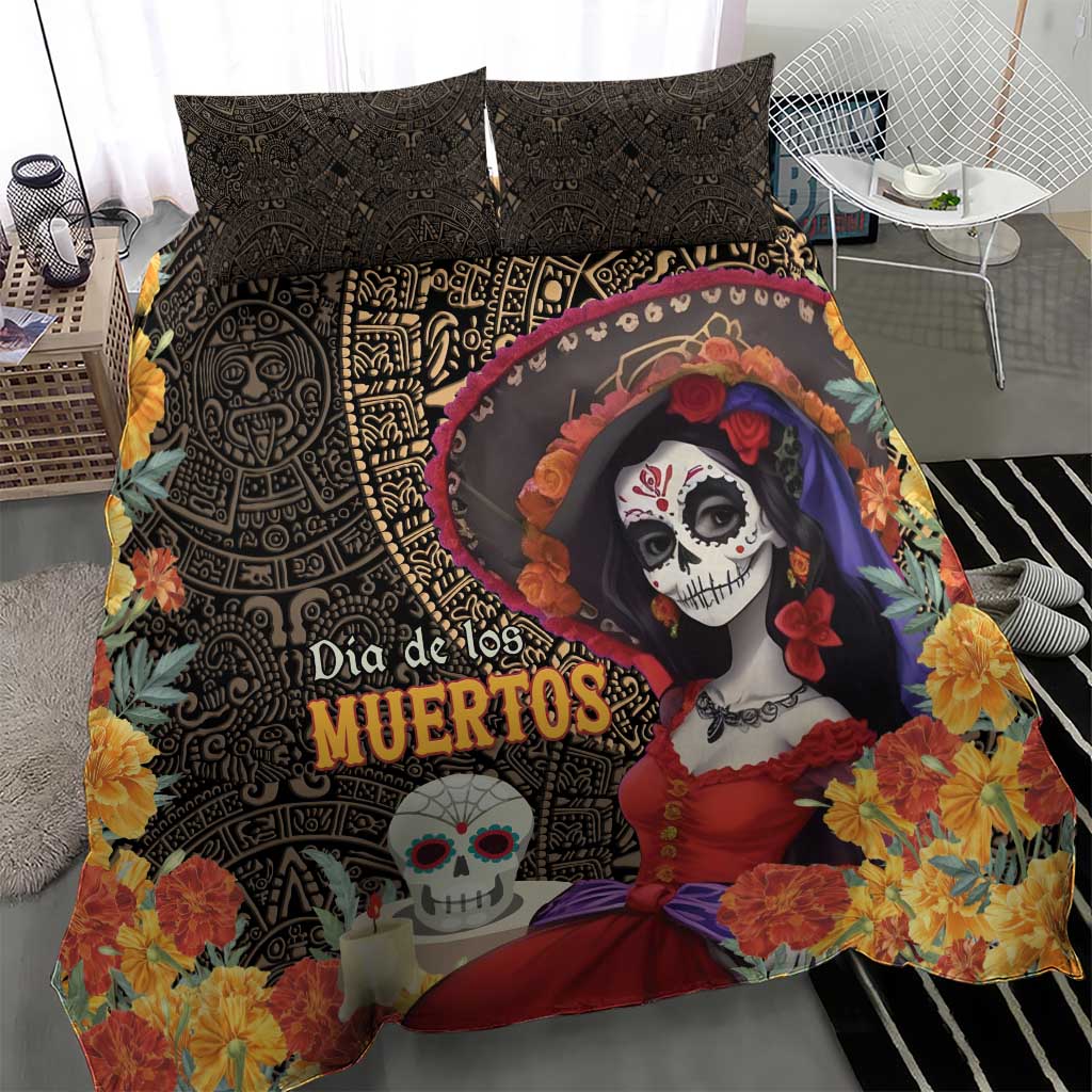 Mexico Day Of The Dead Bedding Set La Catrina Mix Cempasuchil Aztec Pattern LT15